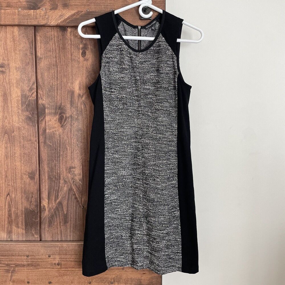 Eileen Fisher Tweedy Cotton Dress Womens Small Ponte Color Block Panels Black